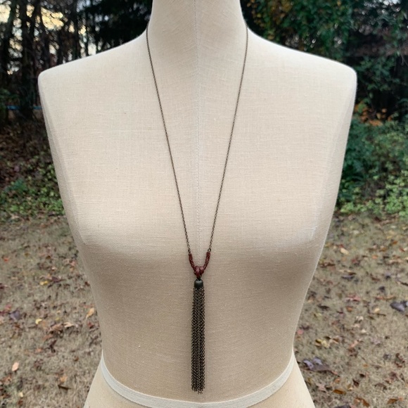 Braided Leather and Tassel Chain Pendant Necklace - Picture 5 of 6